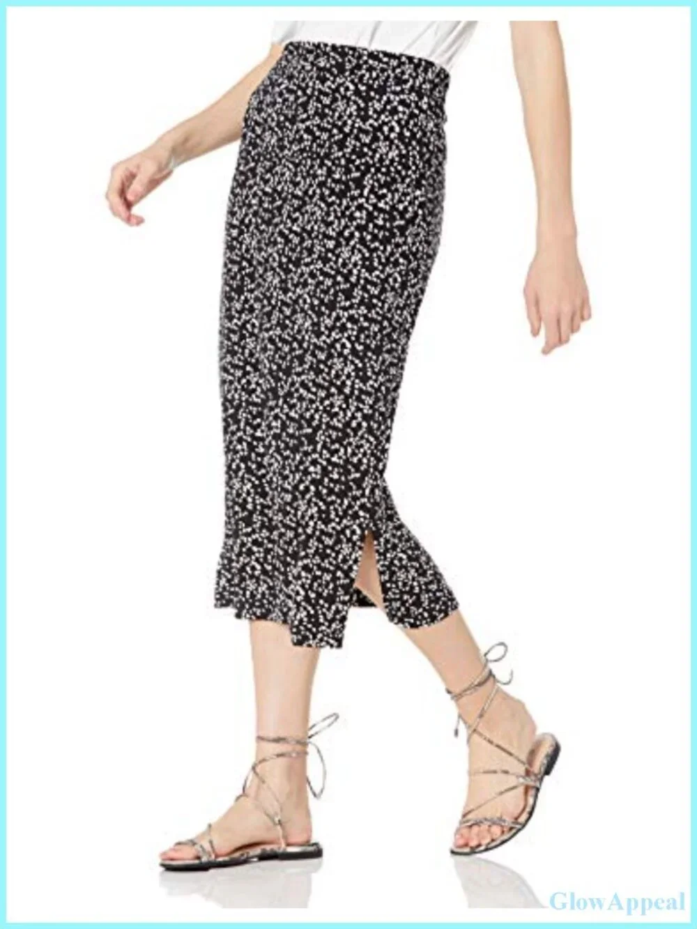 Women's Pull-On Knit Midi Skirt with Elastic Waist, Stretchy, Side Slits
